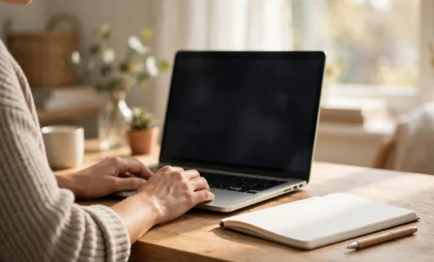 Person about to open a bank account online using a laptop