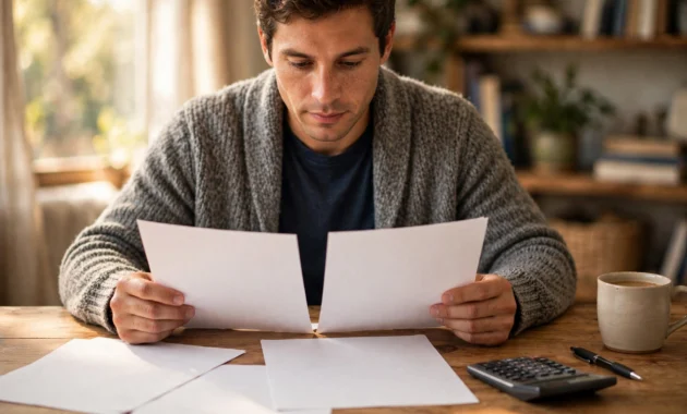 Comparing different types of loans at a home office desk