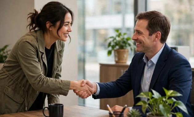Small business owner discussing types of loans with a bank officer