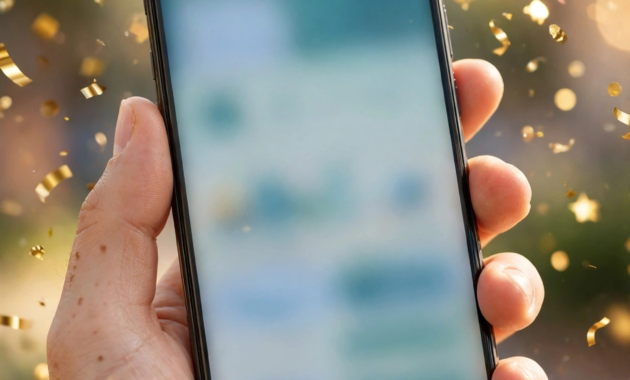 Hand holding a smartphone with confetti celebrating a bank account bonus without direct deposit