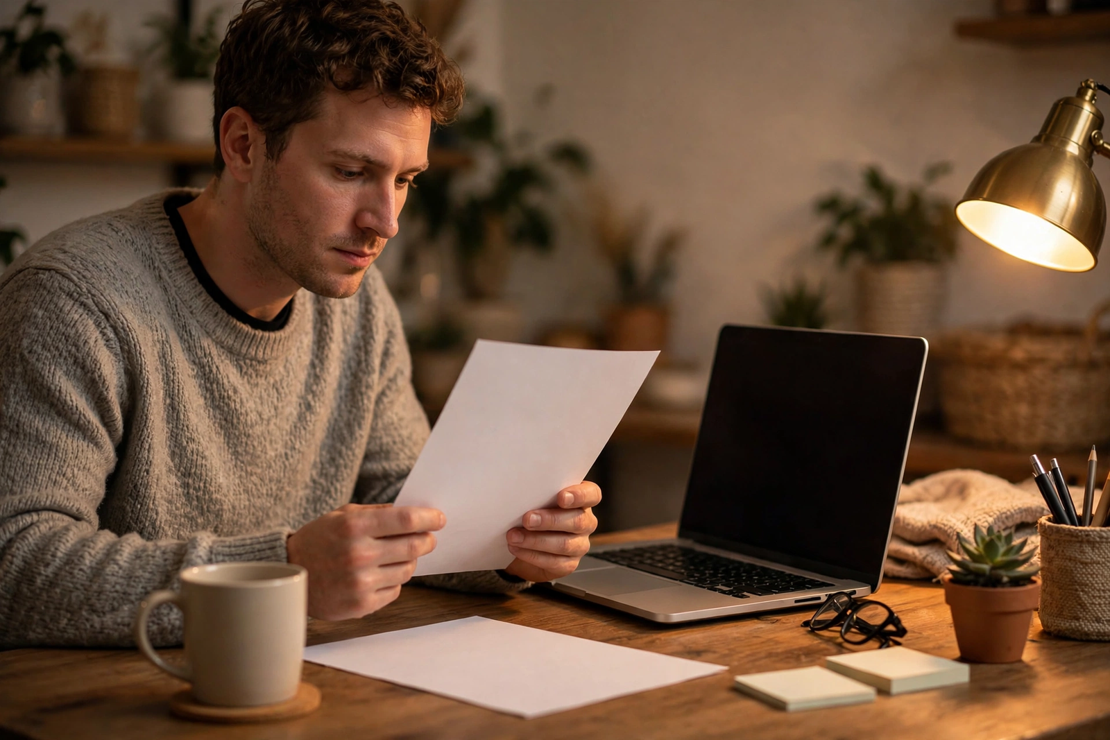 Person reviewing a printed credit report at a home desk — how long do hard inquiries stay on your credit report