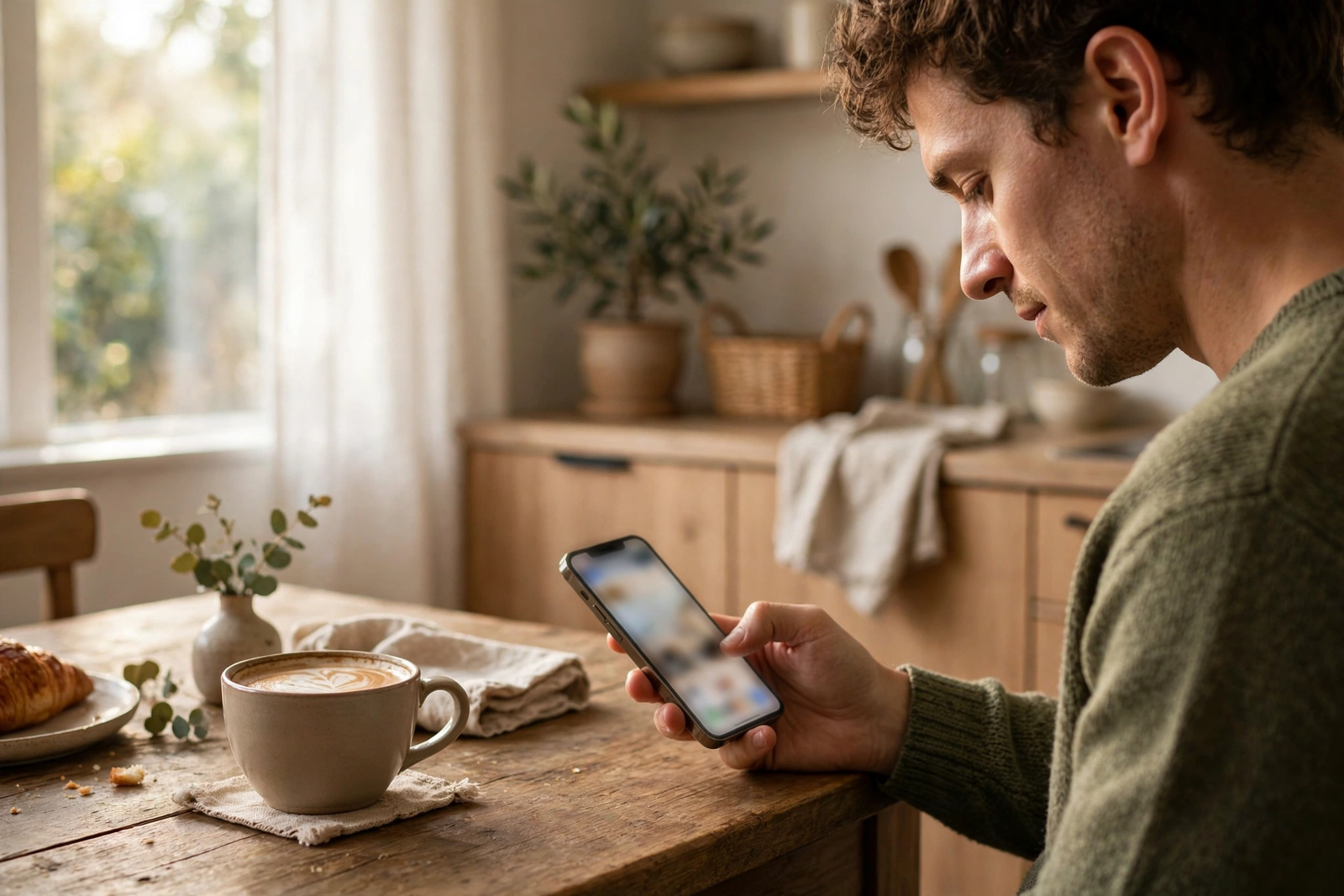 Person checking a banking app on a smartphone at home to monitor their checking account balance.
