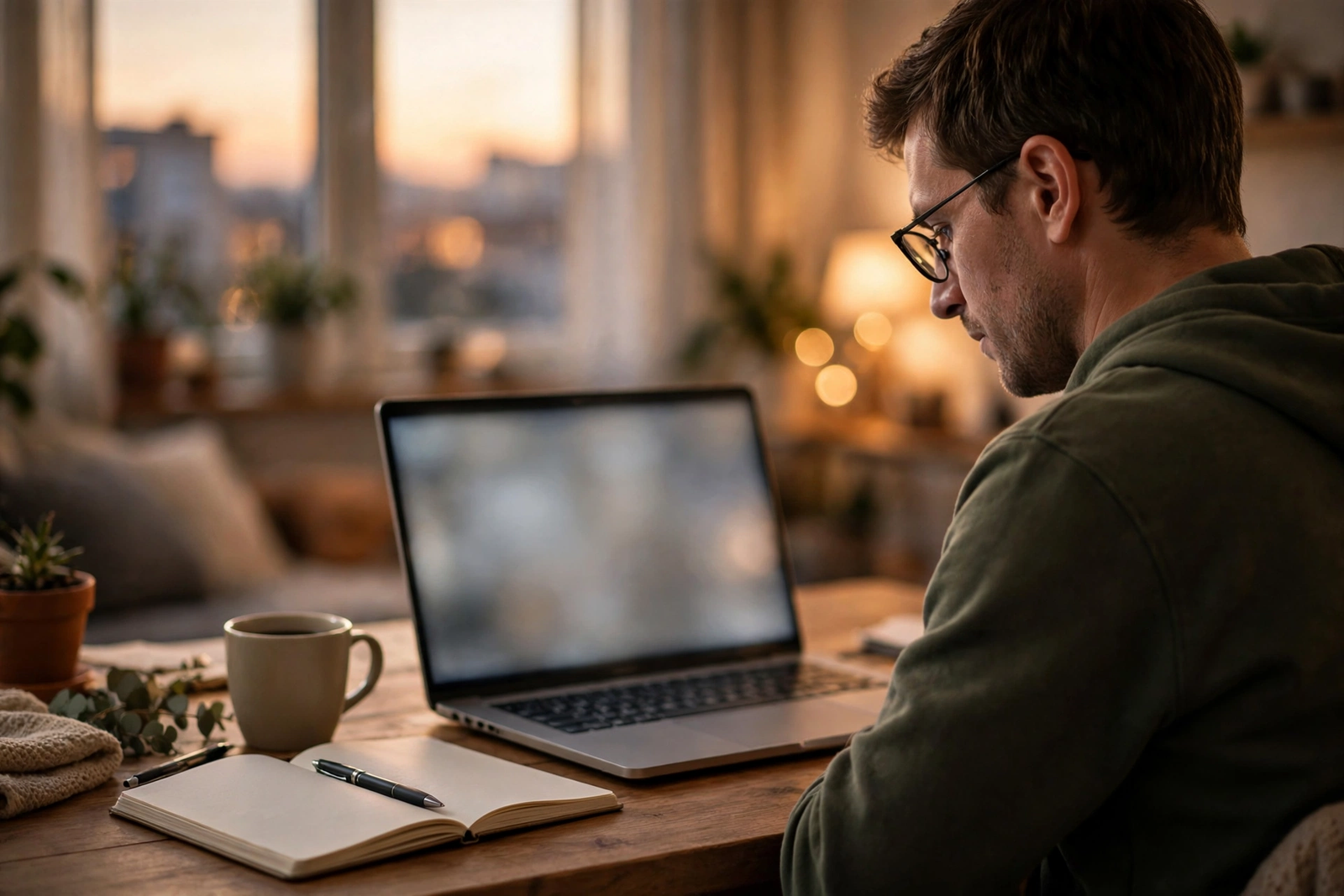 A worker checking a pay stub on a laptop screen at home